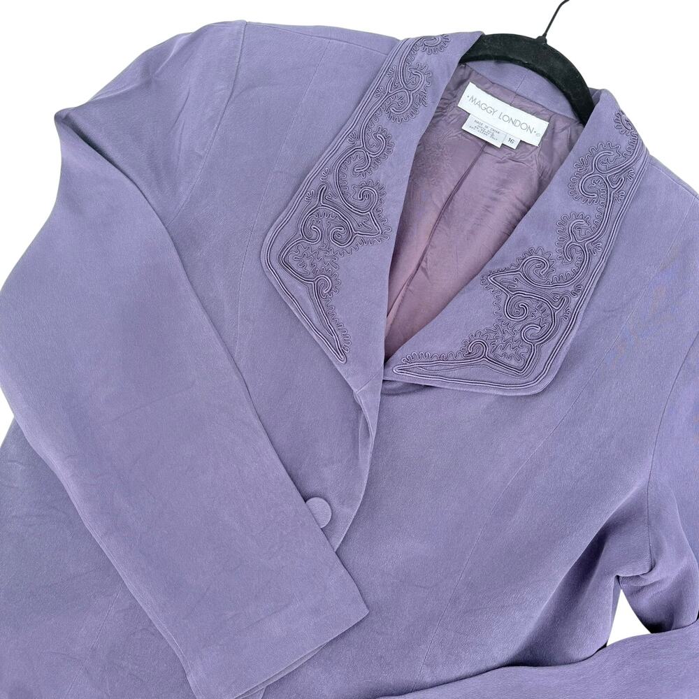 Maggie London Purple Embroidered Lapel Business Office Holiday Party Blazer 16